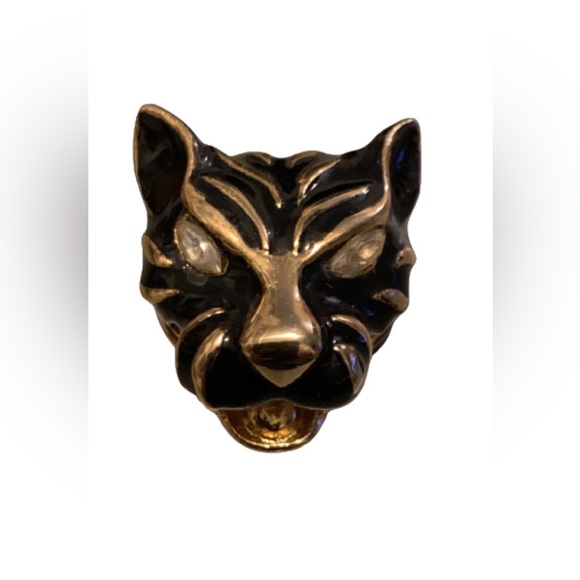 Vintage Michele Lynn Jaguar scarf clip enamel rhinestone on gold plate - Picture 9 of 9